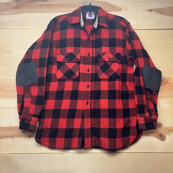Vintage Pilgrim Shirt Mens Medium Red Black Wool Flannel Check Button Up 70s - Picture 2 of 13